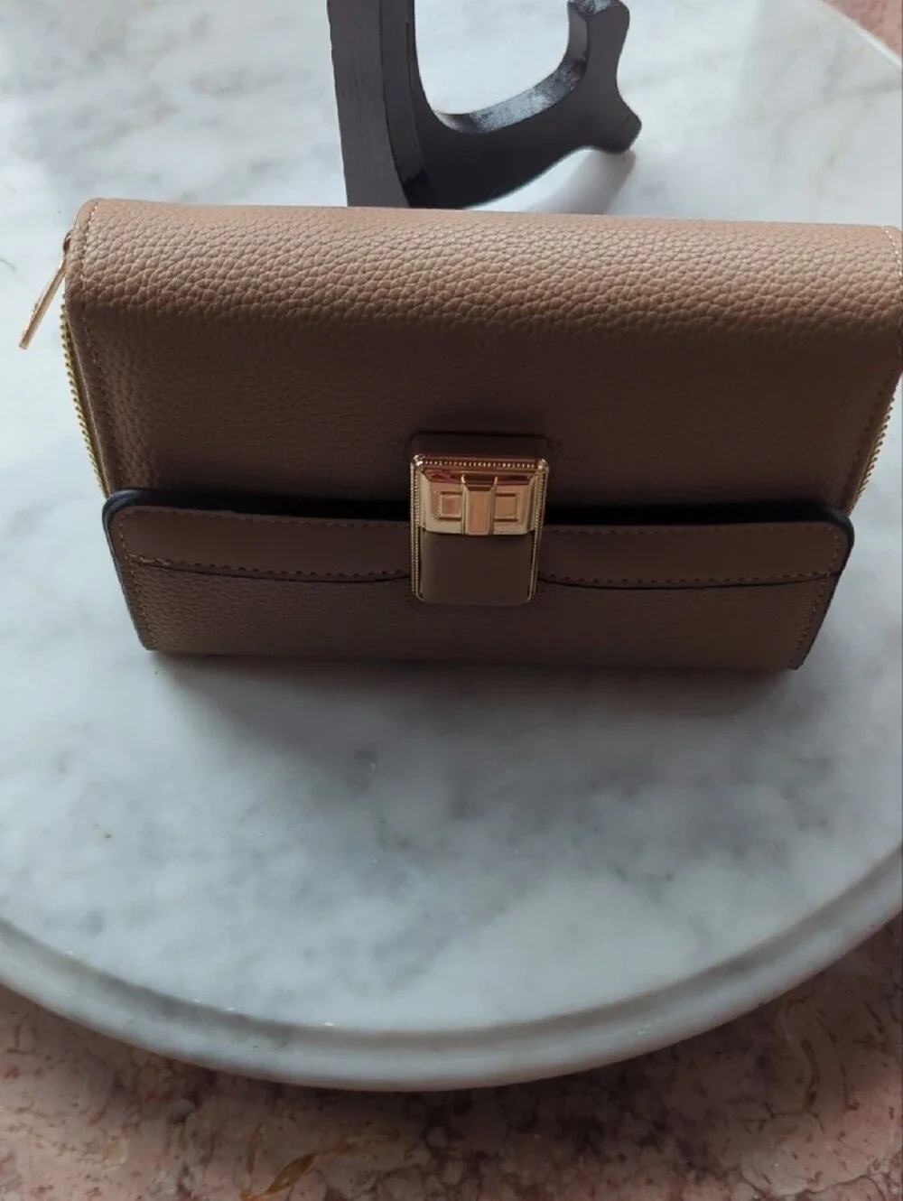 Pebbled Taupe Wallet with Gold Magnetic-Latch, NWOT